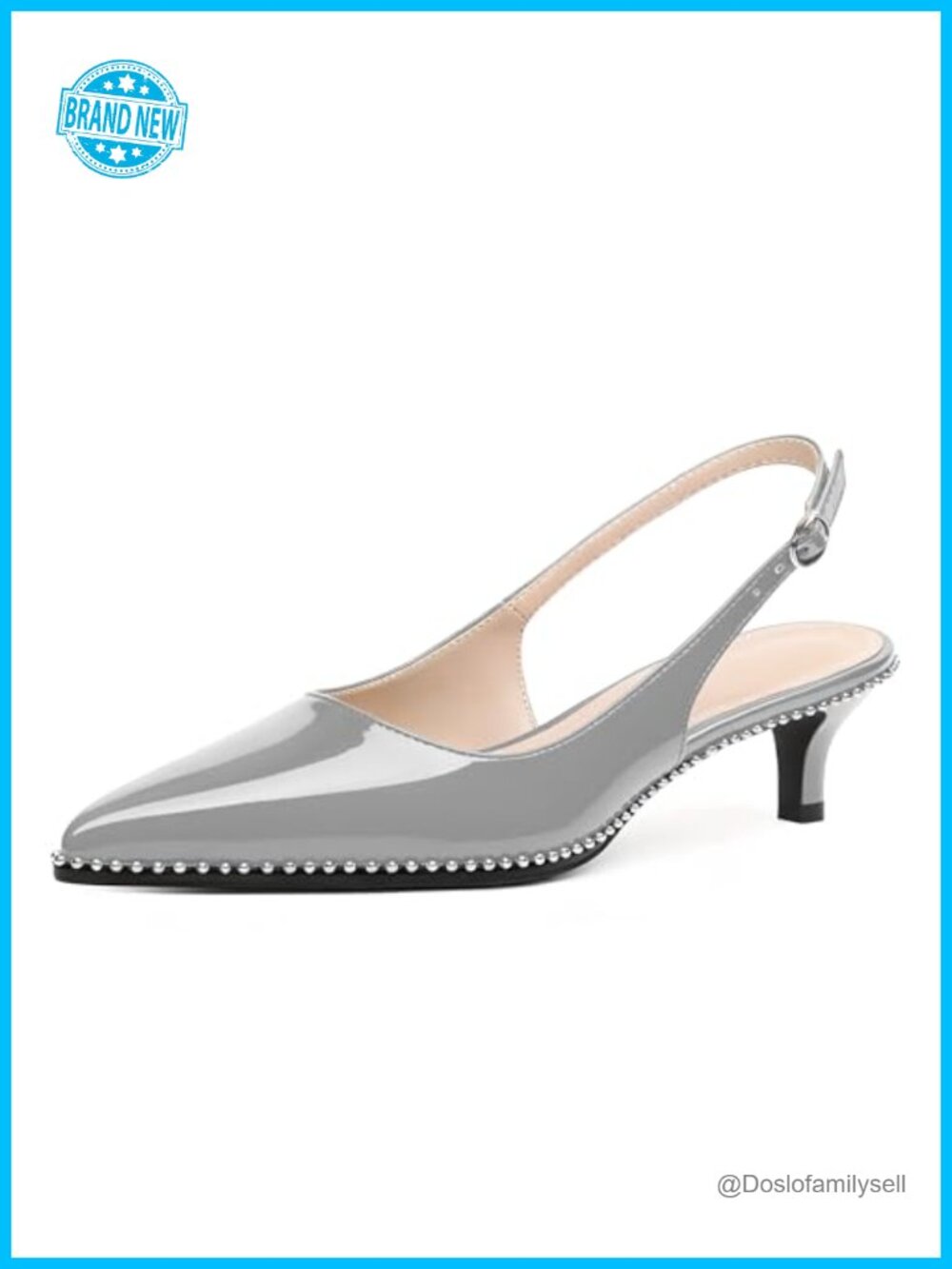AUMOTED Women's Slingback Kitten Heels Pointed Toe Ankle-Strap Beaded Pumps